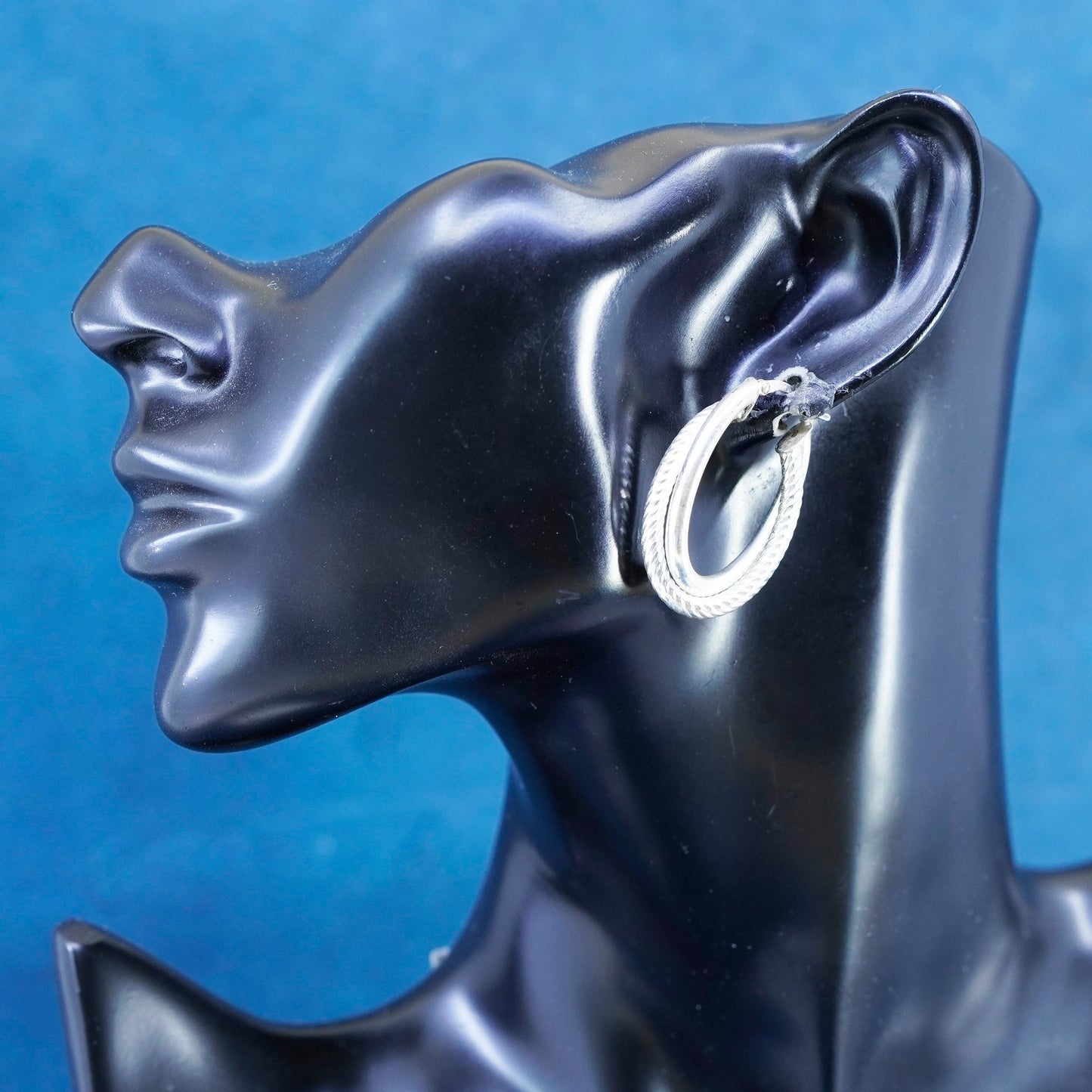 1.25”, vintage Sterling silver handmade earrings, 925 entwined hoops