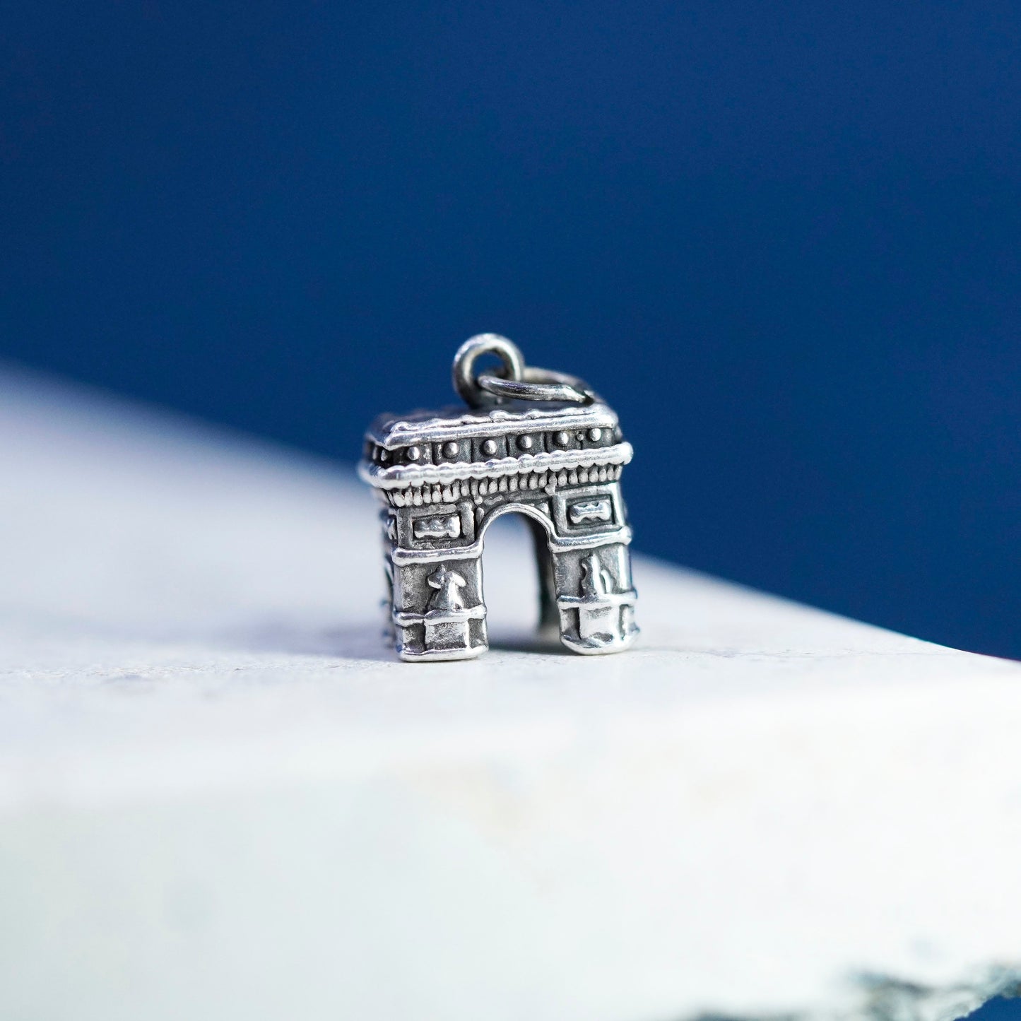 Vintage Sterling silver handmade pendant. 925 French Arc de Triomphe charm