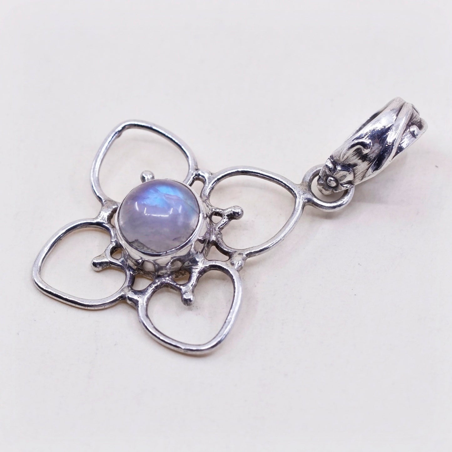 Vintage Sterling silver handmade pendant, 925 flower with round moonstone