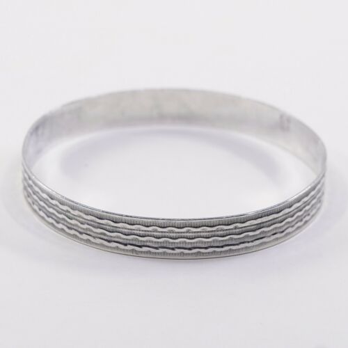 7.75”, Vtg Mexico Sterling Silver Handmade Bangle, 925 Bracelet W/ Wavy Texture