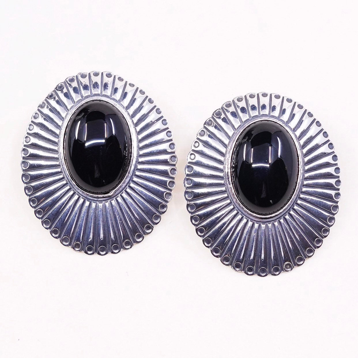 southwestern Sterling 925 silver handmade earrings w/ obsidian