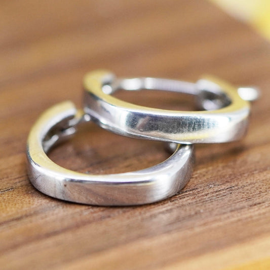 0.5”, vintage Italy Sterling silver handmade hoops, edgy 925 huggie earrings