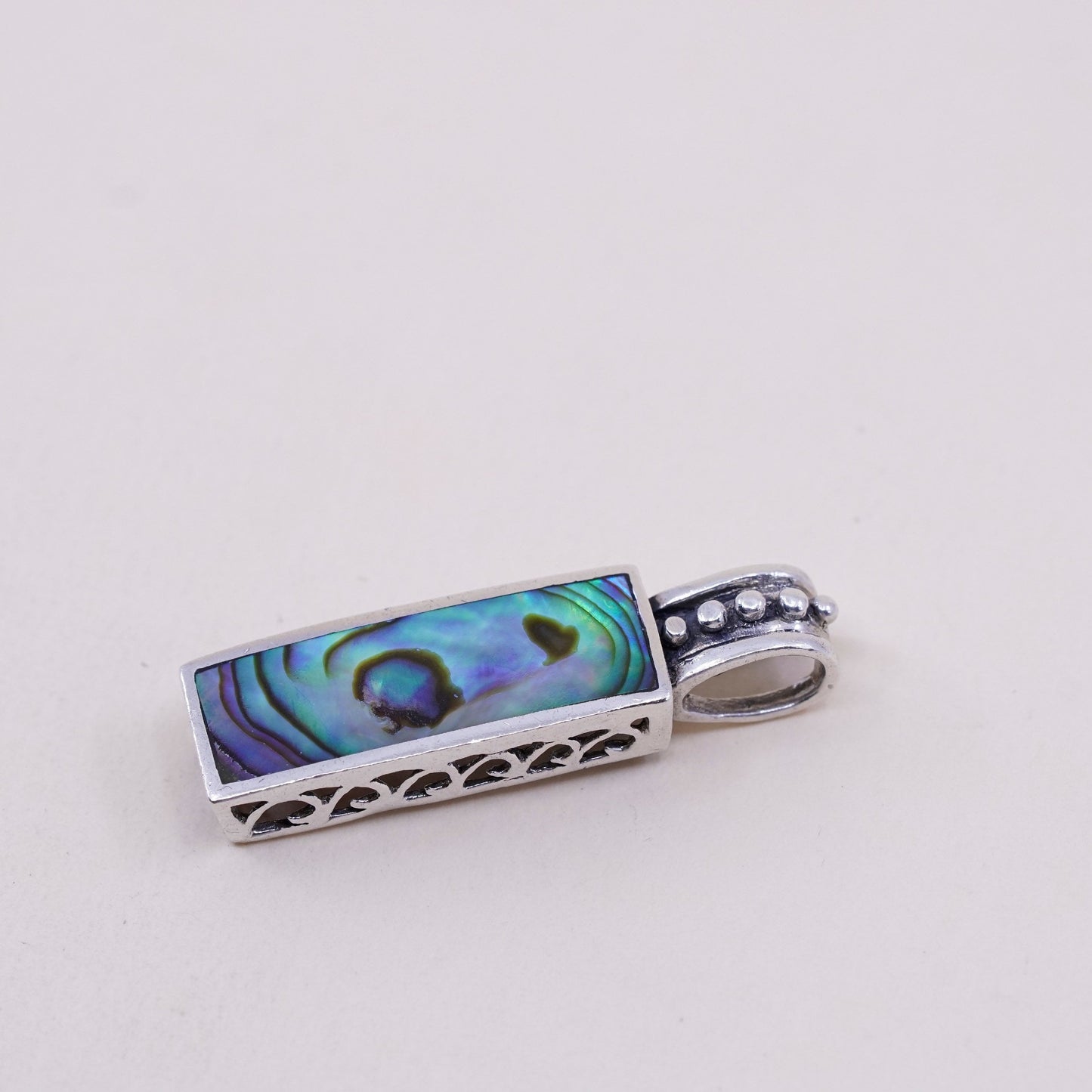 Vintage sterling 925 silver handmade pendant, with long abalone