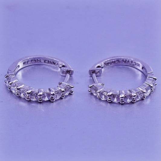 0.5”, vintage Sterling silver handmade earrings, 925 huggie hoops with cz