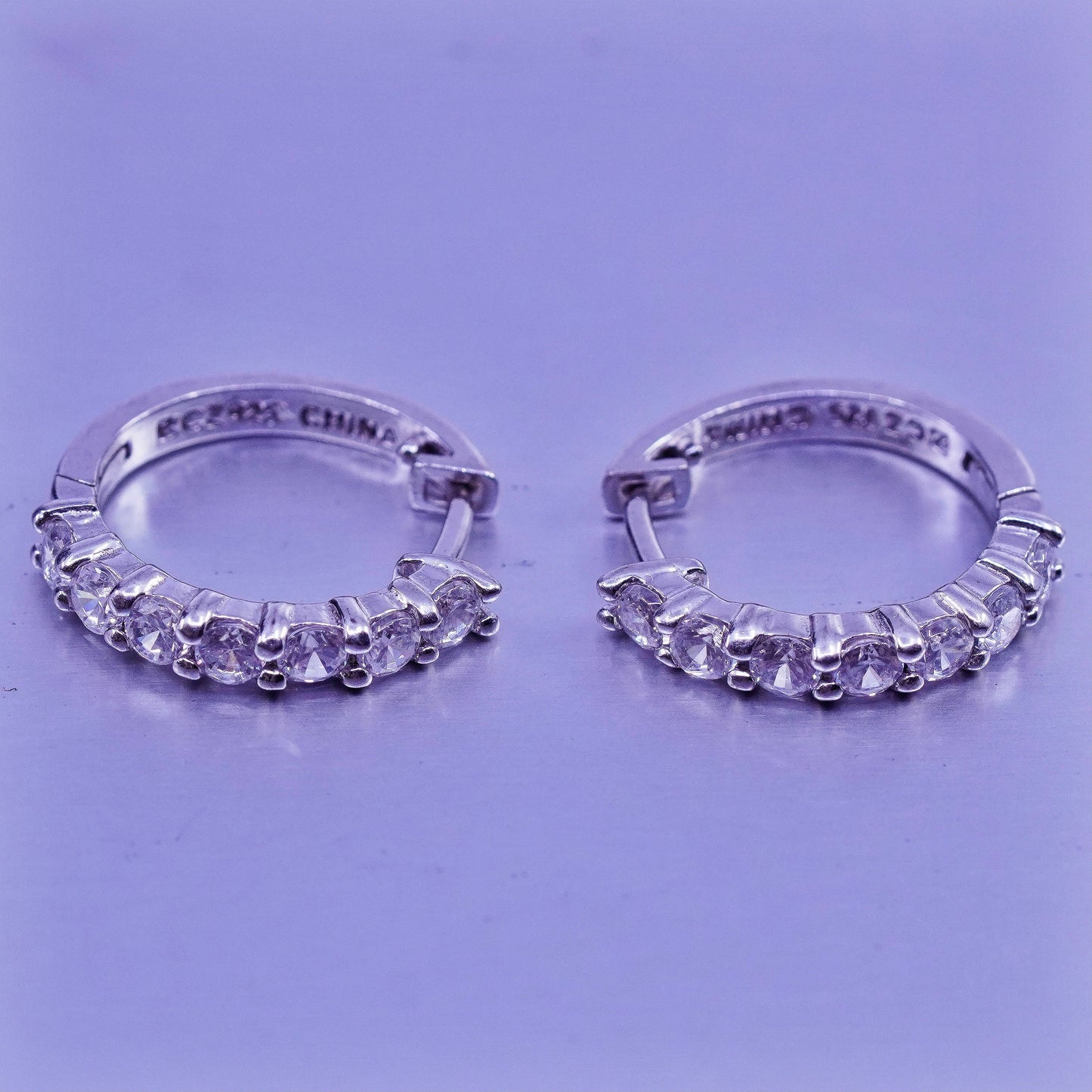 0.5”, vintage Sterling silver handmade earrings, 925 huggie hoops with cz