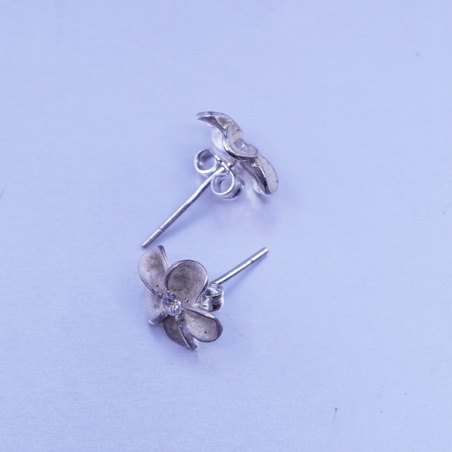 vtg Sterling 925 silver handmade earrings, plumeria flower studs