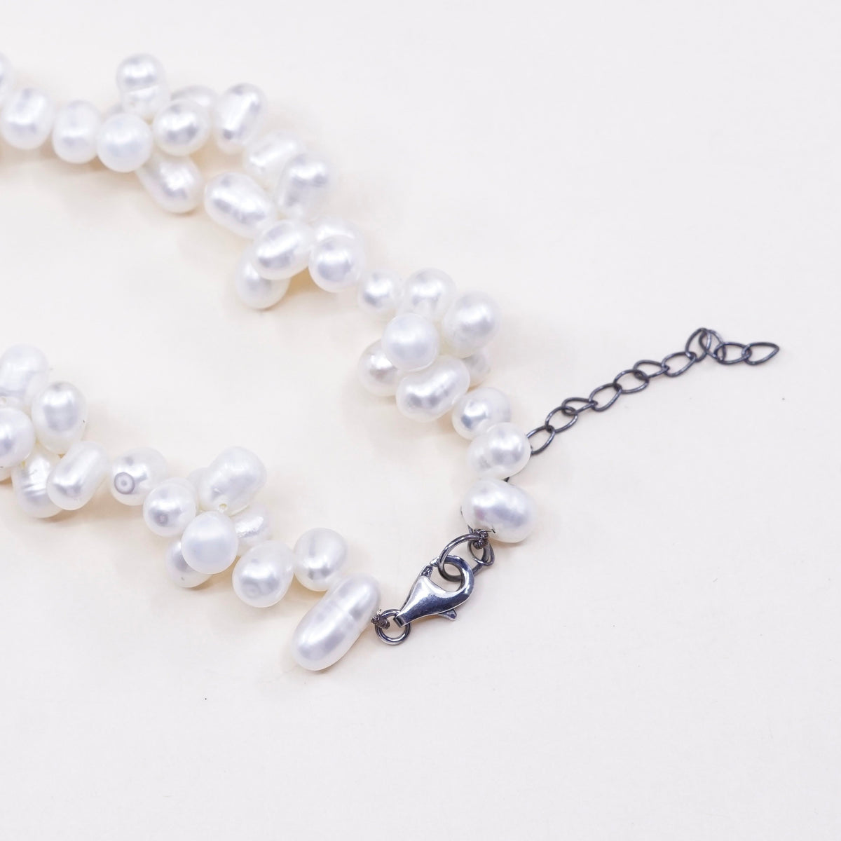 18”, Vintage handmade Sterling silver bead link chain with pearl beads