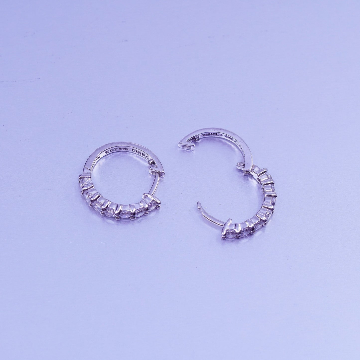 0.5”, vintage Sterling silver handmade earrings, 925 huggie hoops with cz