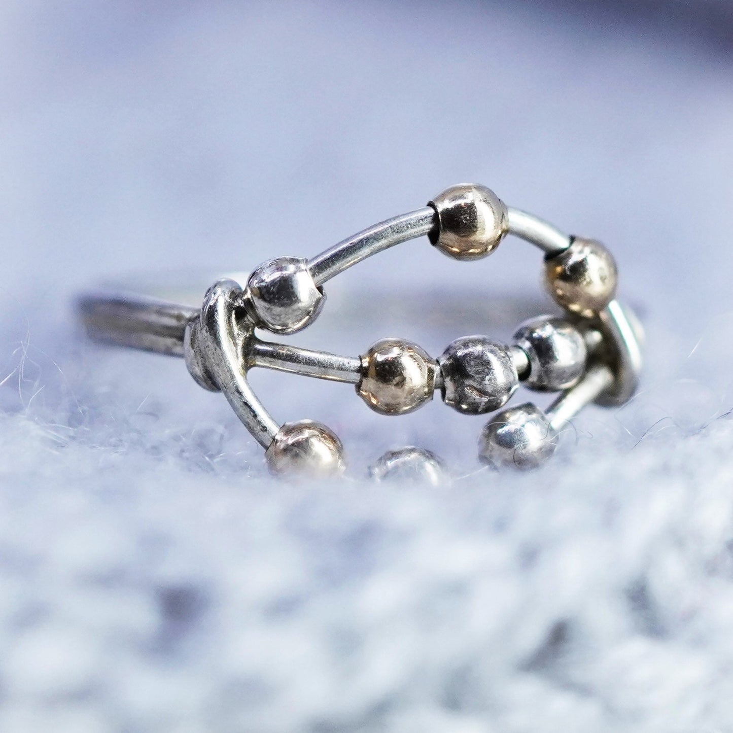 Size 4.25, vintage Sterling 925 silver handmade wired ring with 14K gold beads