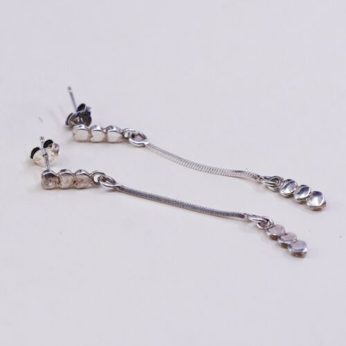 Vtg Simple Handmade 925 Sterling Silver Heart Dangle Earrings, Stamped 925 Italy