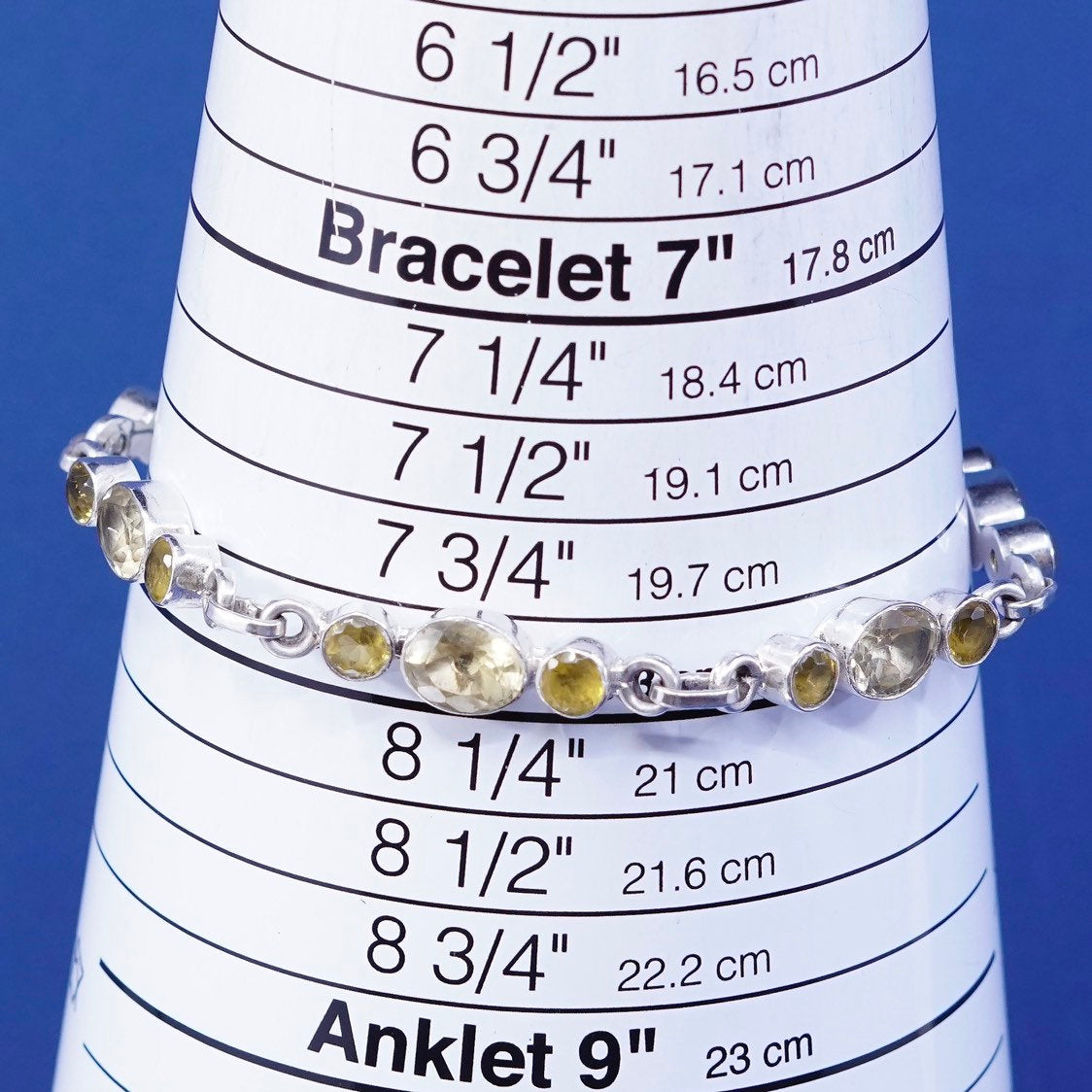 8", vtg Sterling silver tennis bracelet, 925 w/ citrine Inlay, silver tested