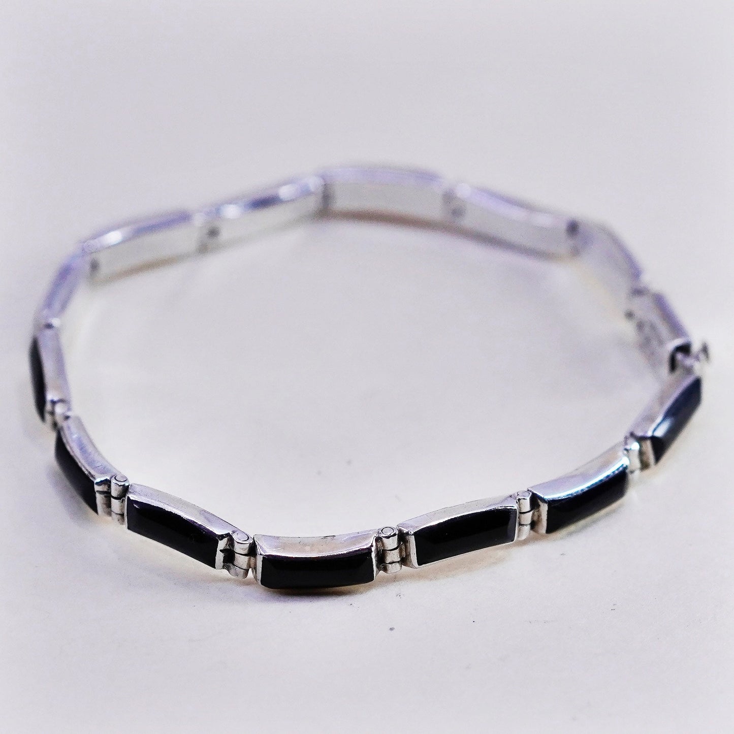 6.75”, E. Luna mexico escocia Sterling 950 silver handmade bar bracelet onyx