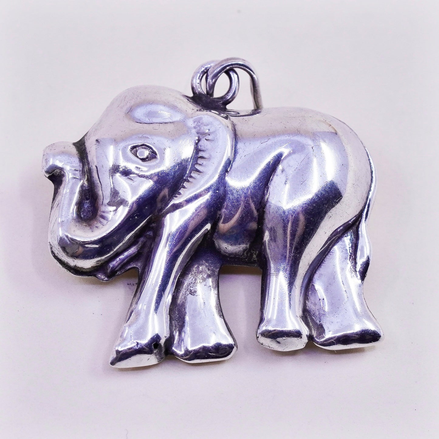 Vintage Sterling silver handmade pendant, puffy 925 Elephant charm