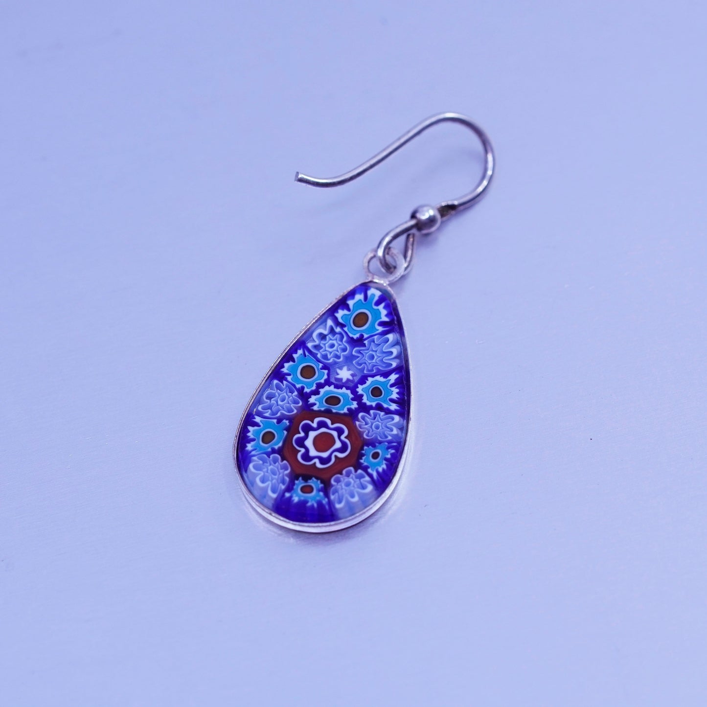 Italian sterling 925 silver earrings multiciori teardrop, murano glass
