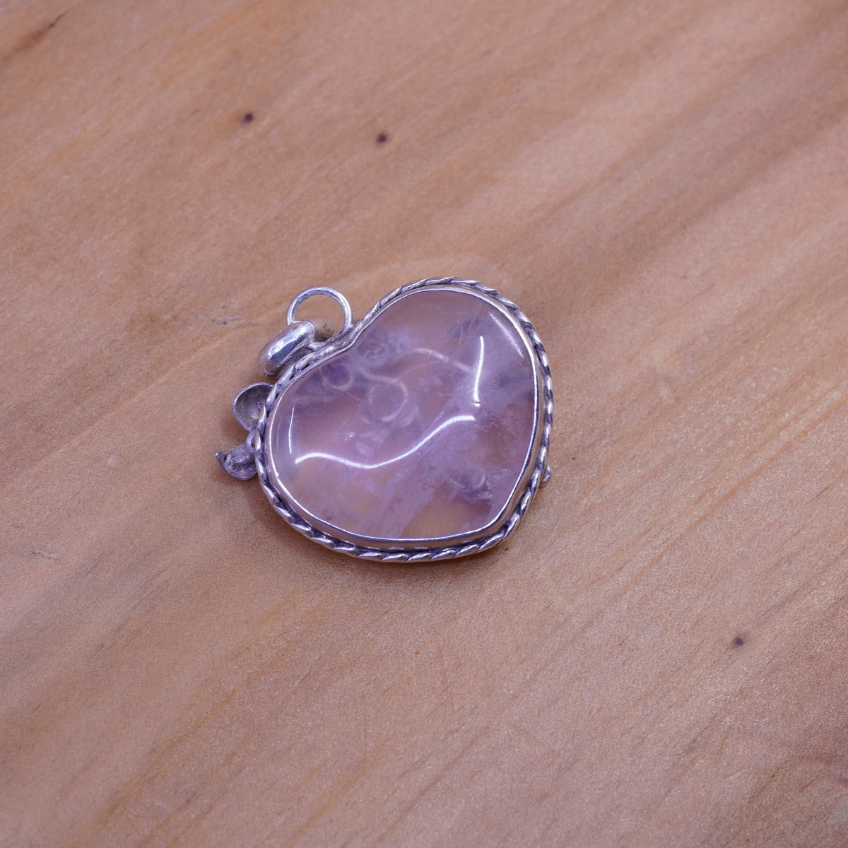 Vintage Sterling silver handmade pendant, 925 heart with pink quartz
