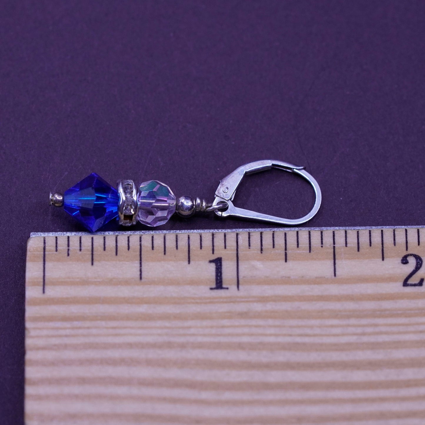 Vintage Sterling 925 silver handmade earrings with clear blue crystal