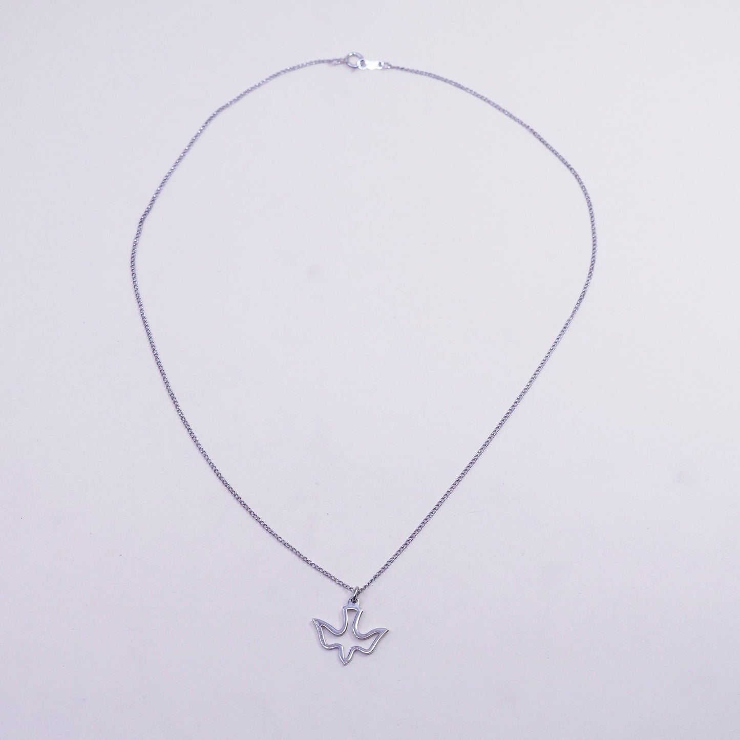 18”, vintage sterling silver handmade necklace, 925 curb chain w/ bird pendant