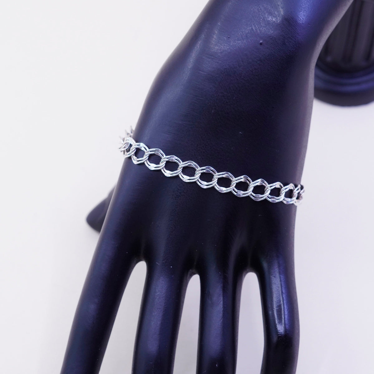 7.75”, 8mm, Vintage sterling silver double curb bracelet, 925 chain