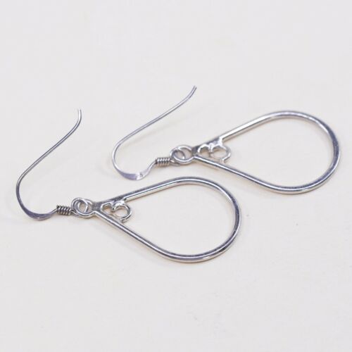 Vtg Sterling 925 Silver Handmade Hollow Teardrop Shaped Earrings