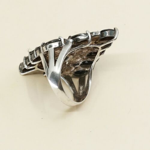 Sz 8.5, Vtg Sterling Silver handmade Ring, 925 Silver W/ Ovsidjan n marcasite