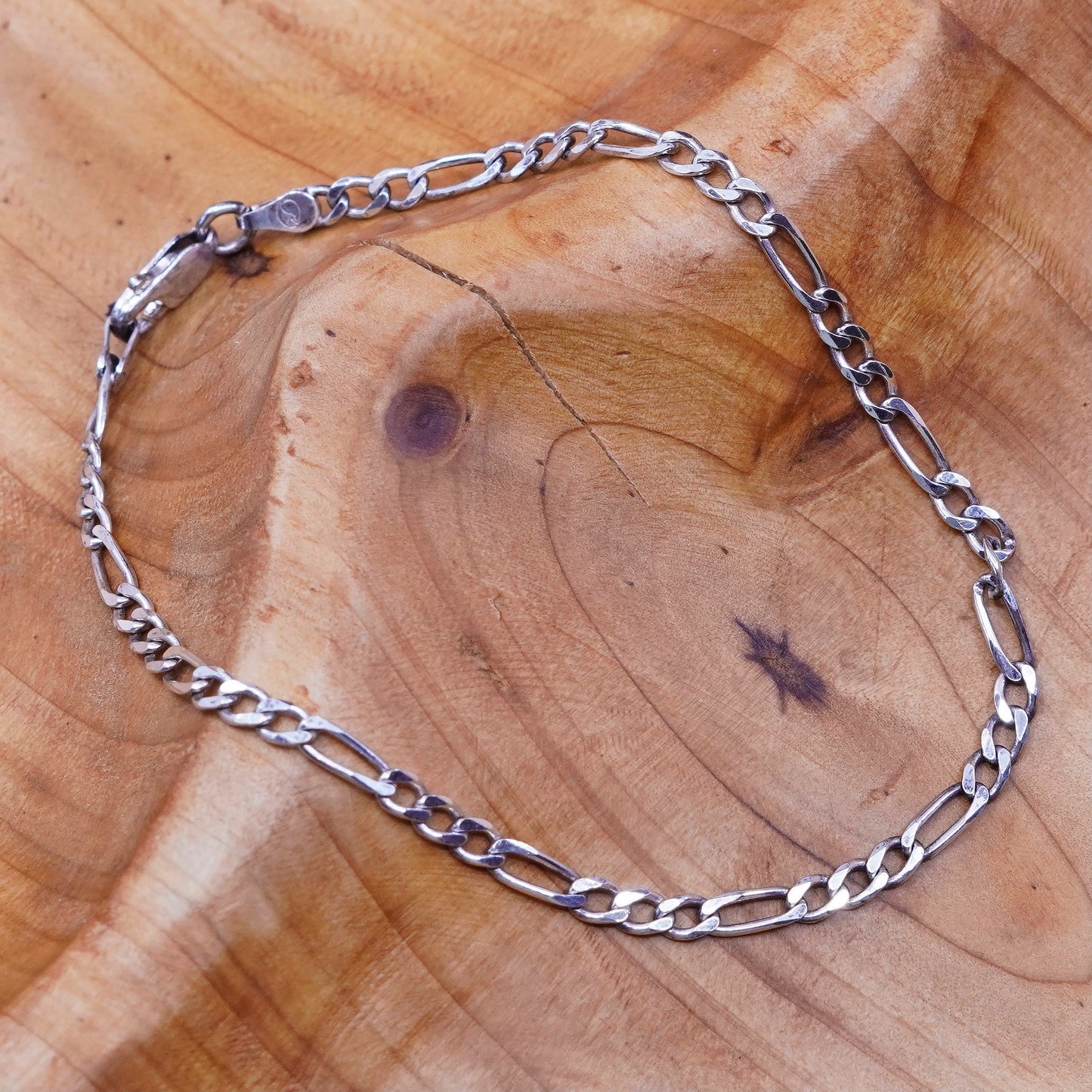 8”, 3mm, vintage Sterling silver bracelet, 925 figaro link chain