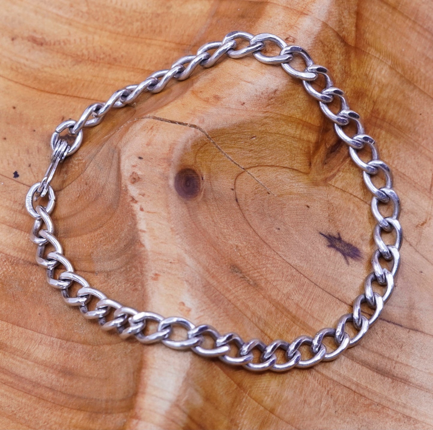 7.5”, 5mm, vintage Sterling silver handmade curb bracelet, 925 charm chain
