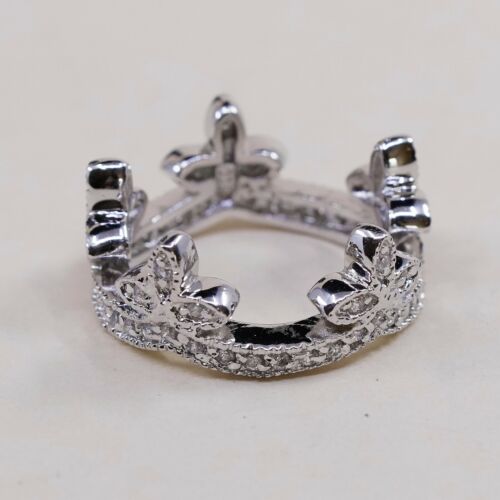 Size 7.25, Vtg Sterling Silver Handmade Wedding Ring, 925 Band W/ Cz Inlay