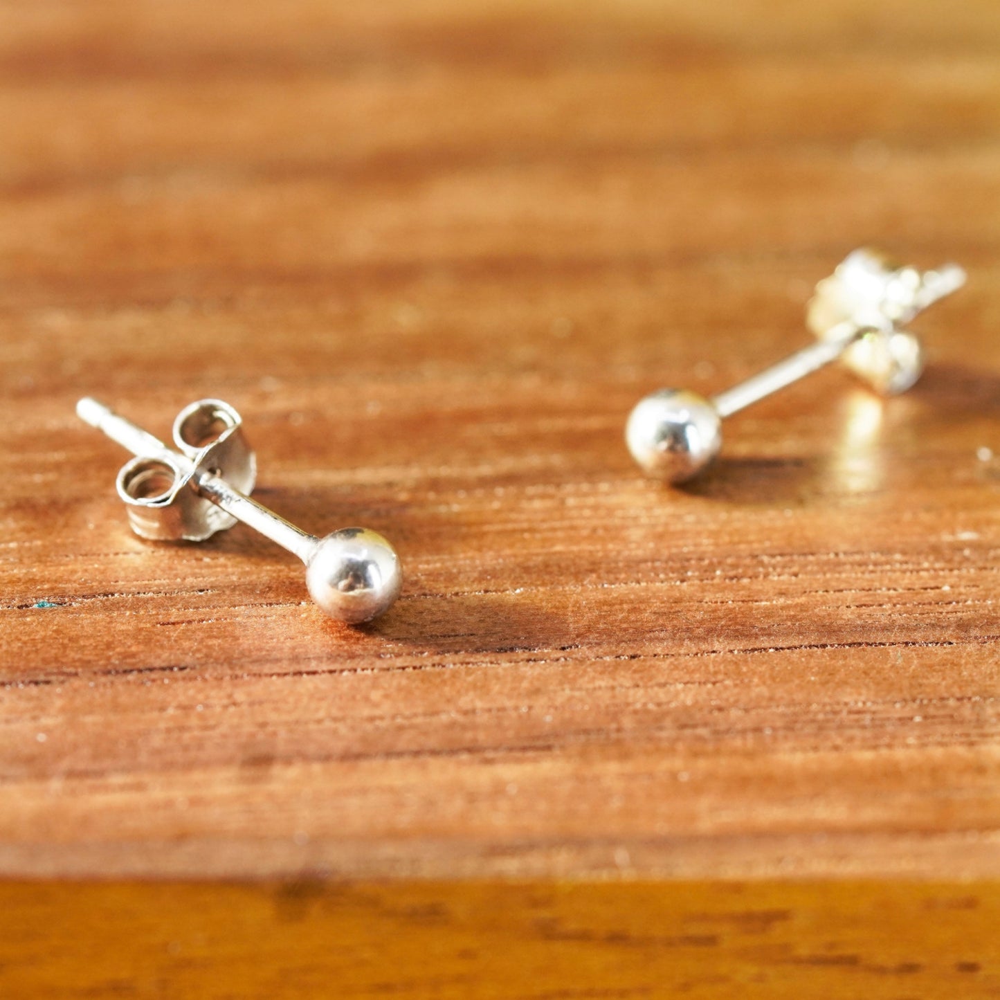 2mm, Vintage Sterling silver beads studs, 925 earrings