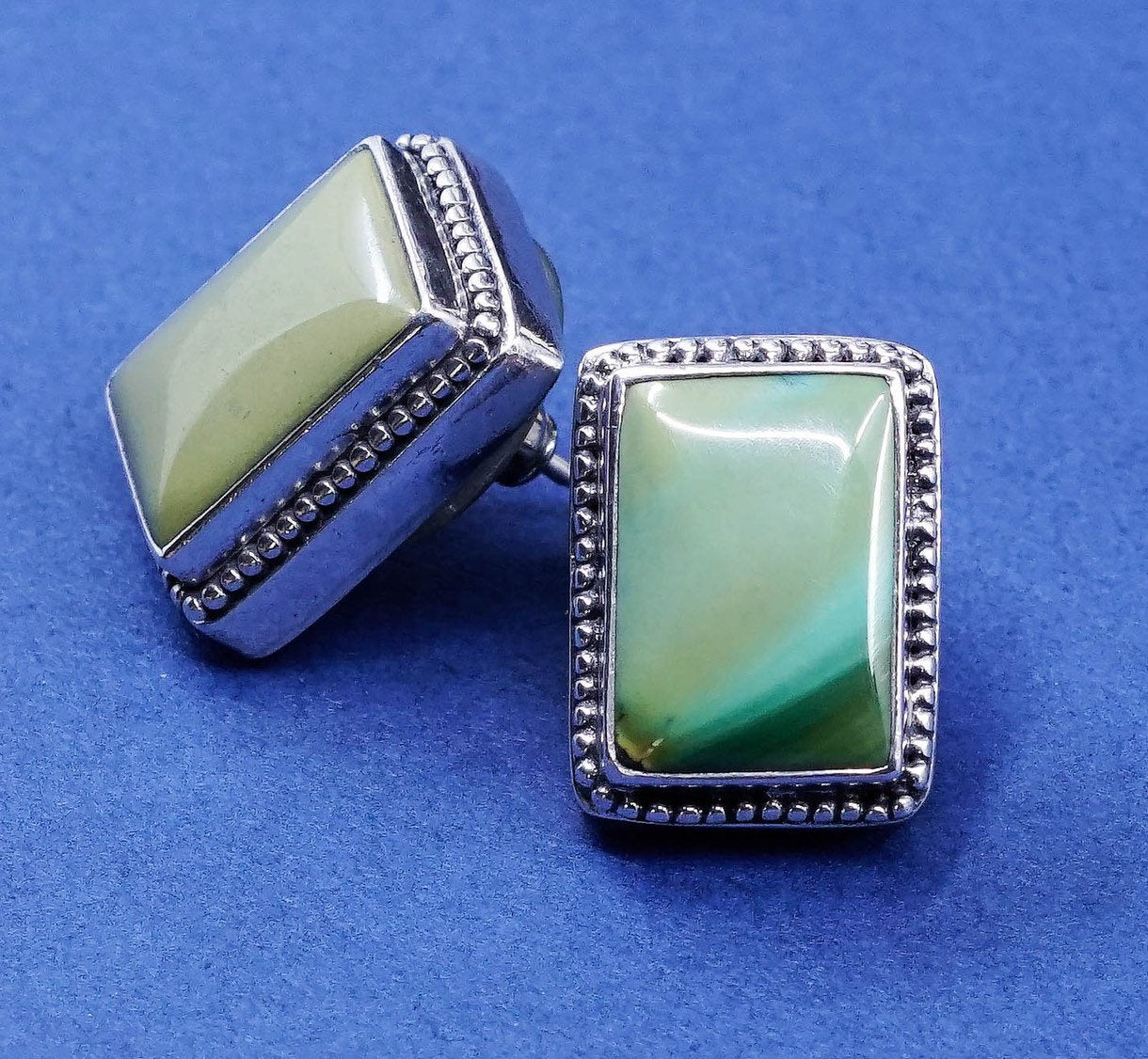 exex sterling silver handmade earrings, 925 rectangular studs w/ turquoise