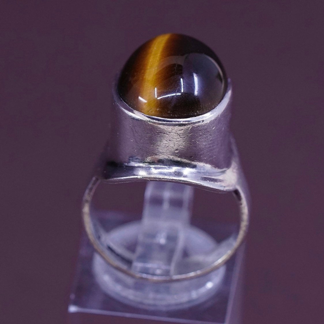 sz 6.5, vtg Sterling silver handmade ring, mexico 925 w/ golden tiger eye