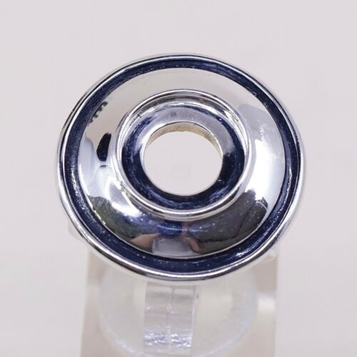 Sz 6.25, Vtg kameleon Sterling 925 Silver Disc Ring Base, Engrave Lauren On Side