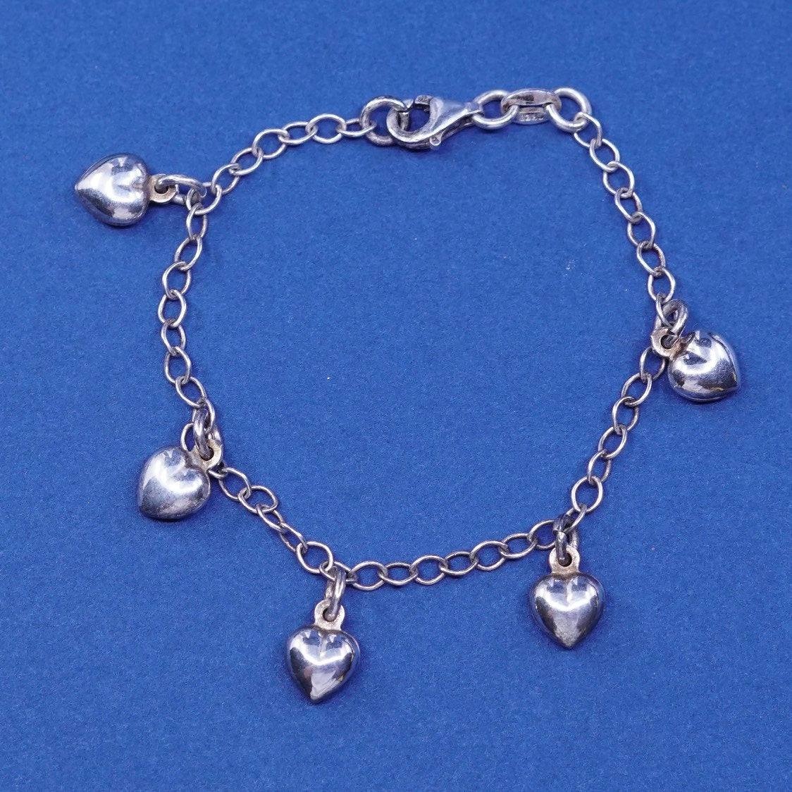 5.5", 2mm, Sterling silver handmade bracelet, 925 circle chain w/ heart Charm
