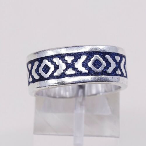 Sz 7, Vtg Mexico Sterling Silver Handmade Ring, 925 Silver XOXO Band W turquoise