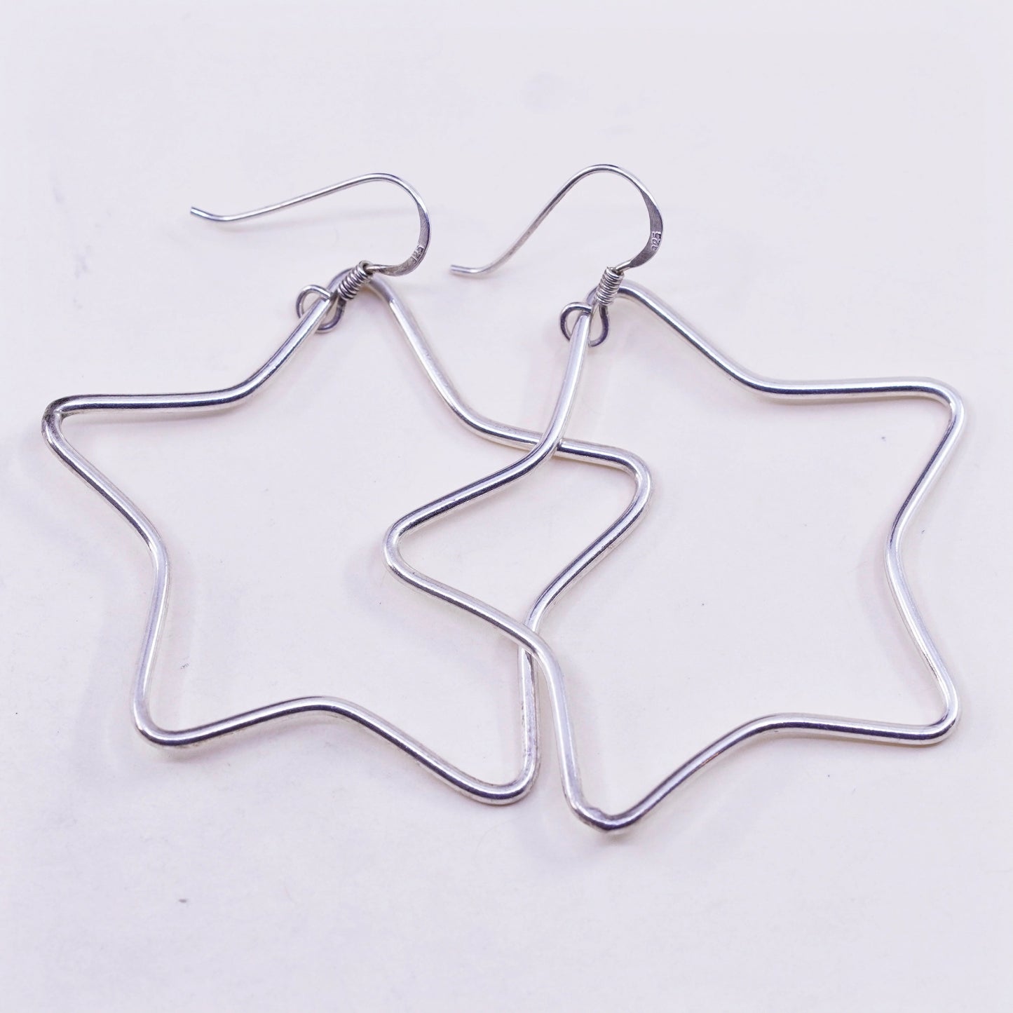 Vintage sterling silver handmade modern earrings, 925 star