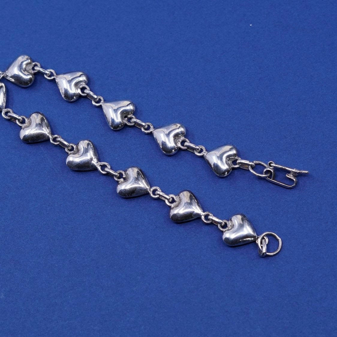 7.25", vtg Sterling silver handmade bracelet, 950 solid heart beads