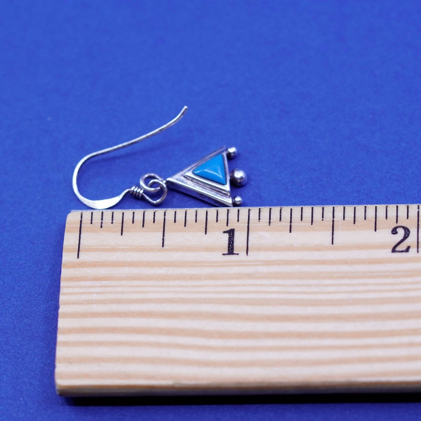 southwestern sterling 925 silver handmade triangular earrings with blue onyx