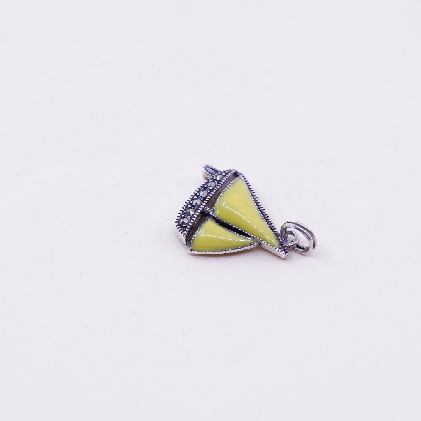 Judith Jack sterling silver pendant, yellow enamel 925 sailing boat Marcasite