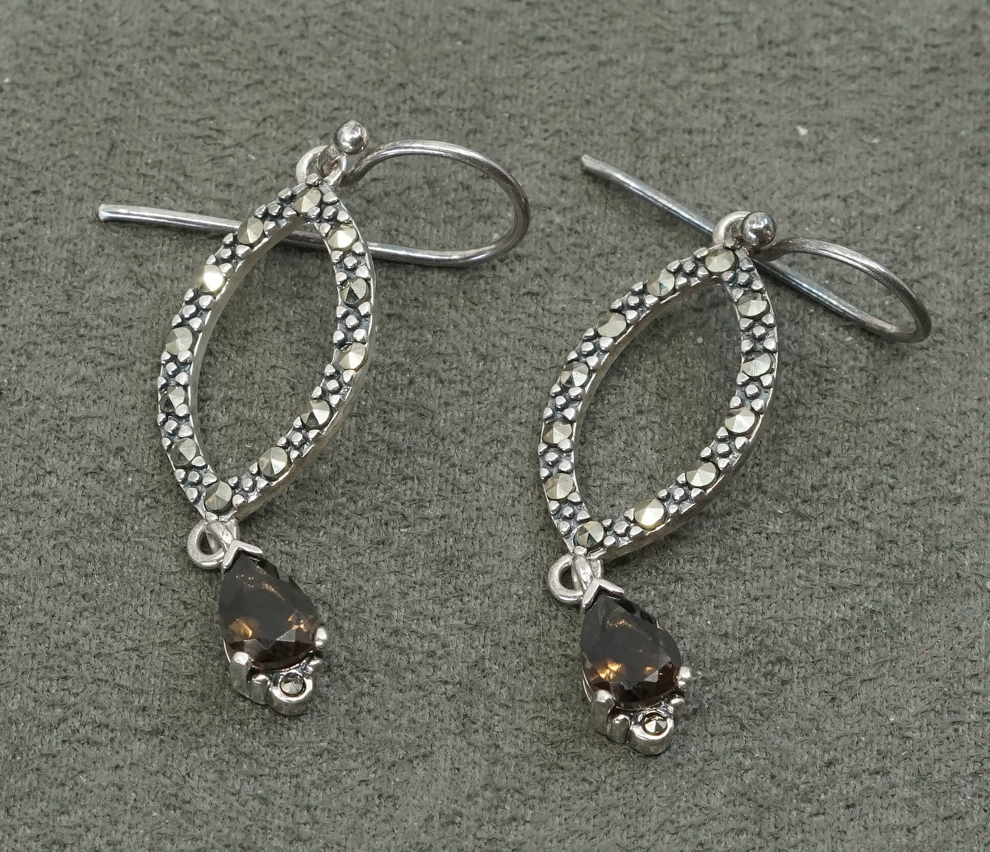 Sterling silver handmade earrings, taxco 925 w/ teardrop topaz N marcasite