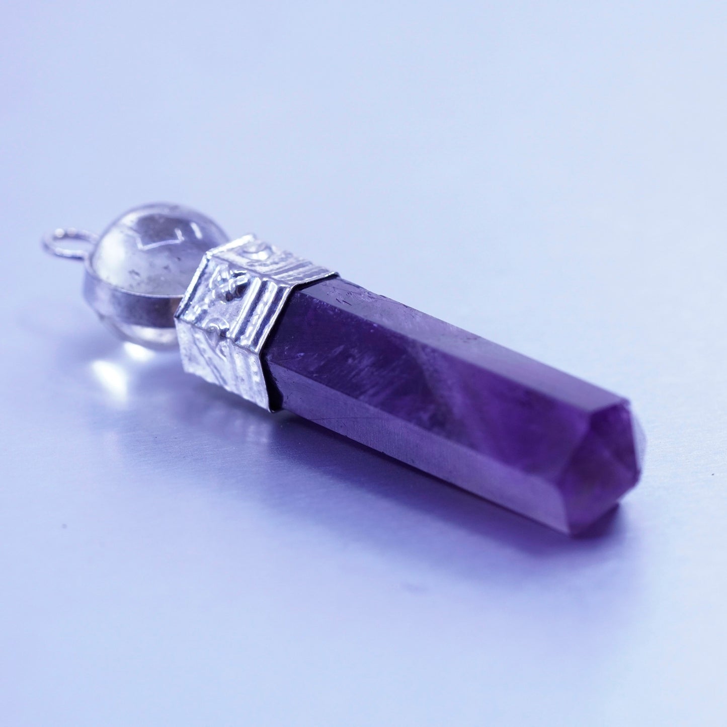 antique sterling 925 silver healing crystal pendant with amethyst