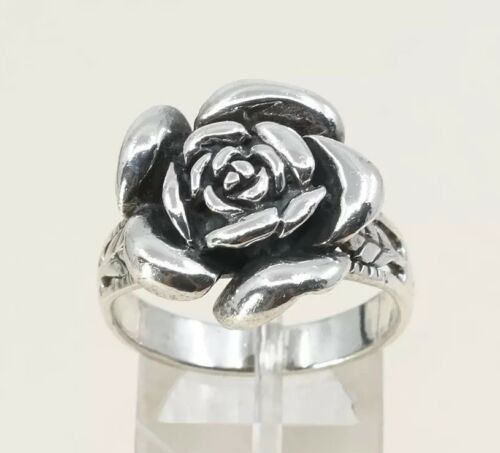 Size 10, Vtg Sterling 925 Silver Rose Bud Flower Band Ring, Stamped 925
