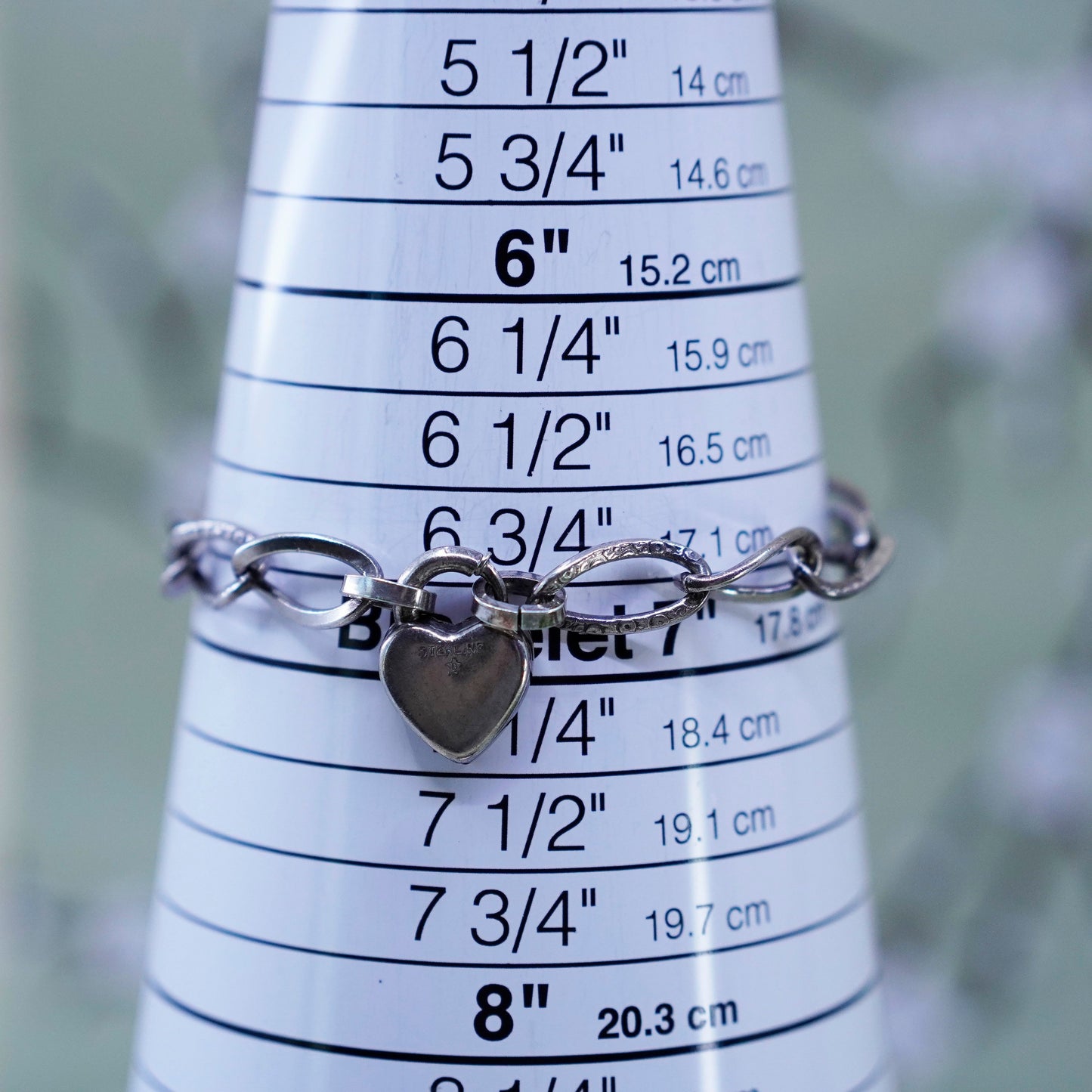 6.75”, B. A. Ballou & Co. 925 sterling silver handmade bracelet heart locket