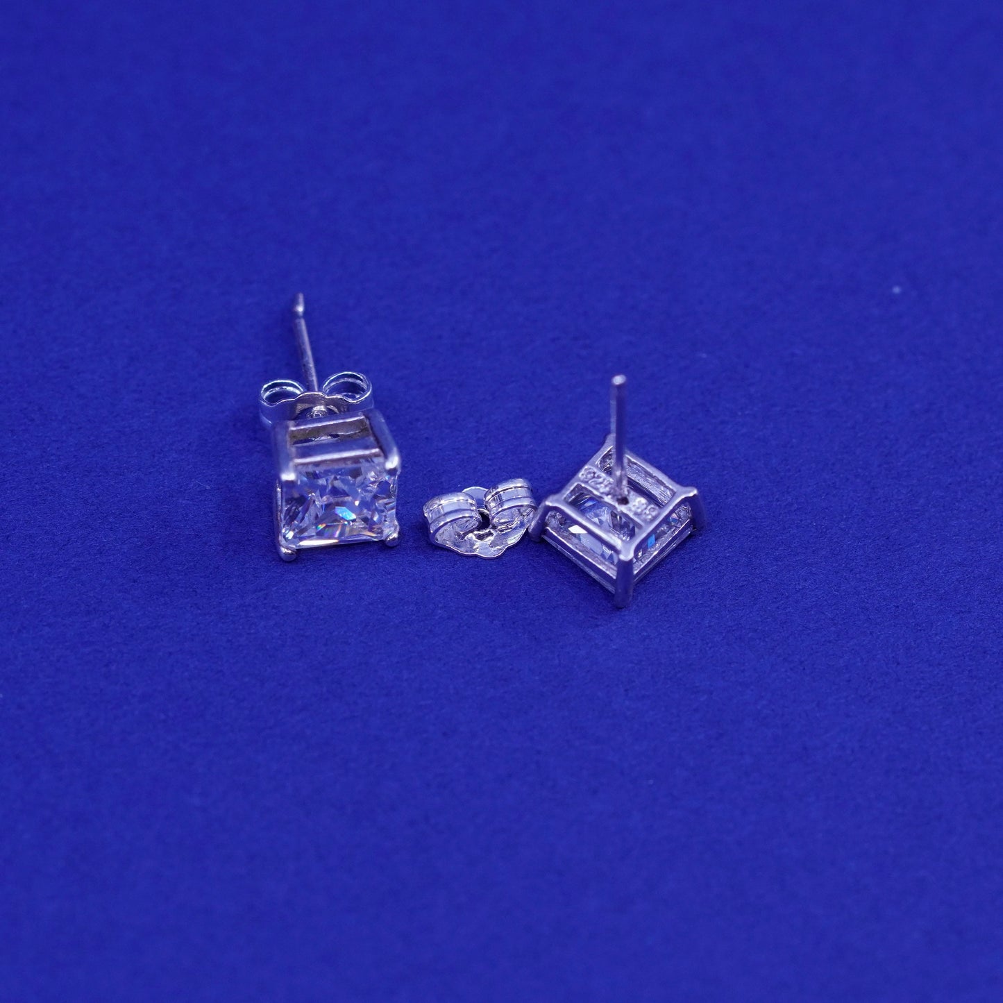 6mm, Sterling 925 silver handmade square earrings with cz studs