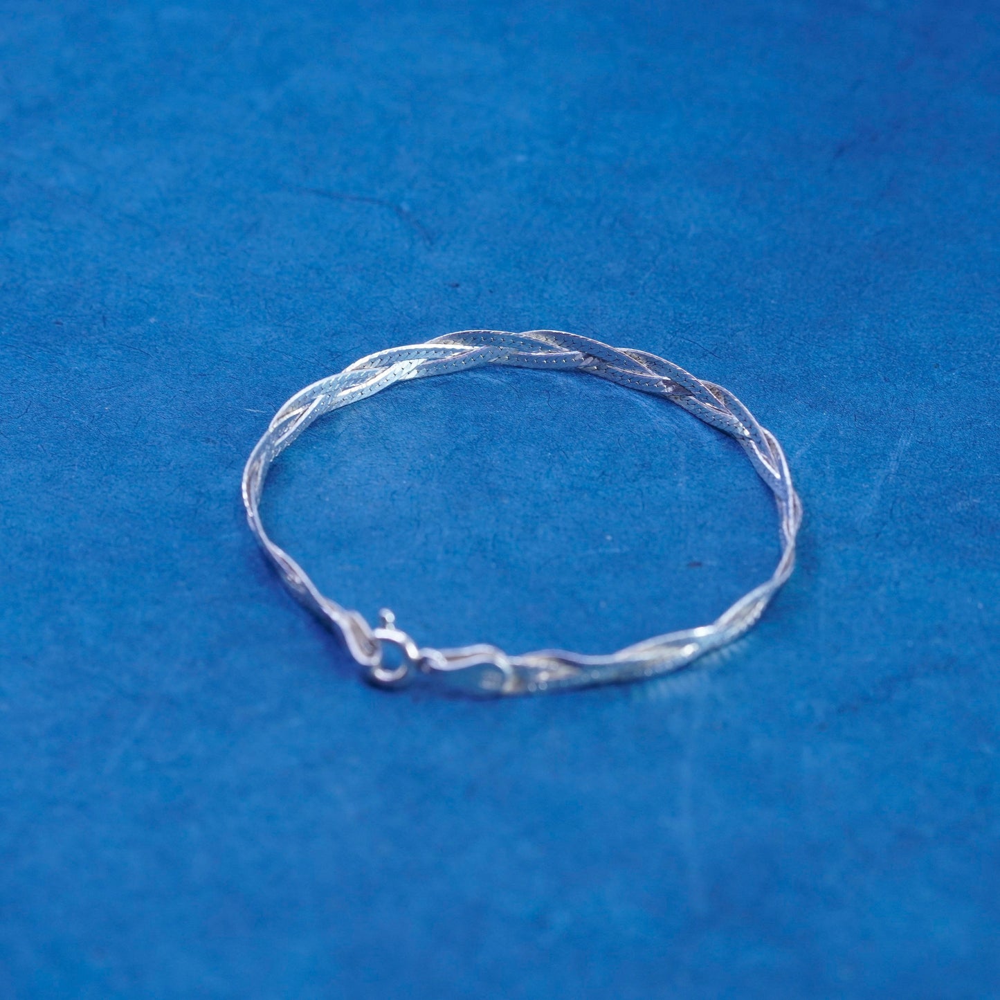 7”, 5mm, vintage Italy Sterling silver bracelet, 925 woven herringbone chain