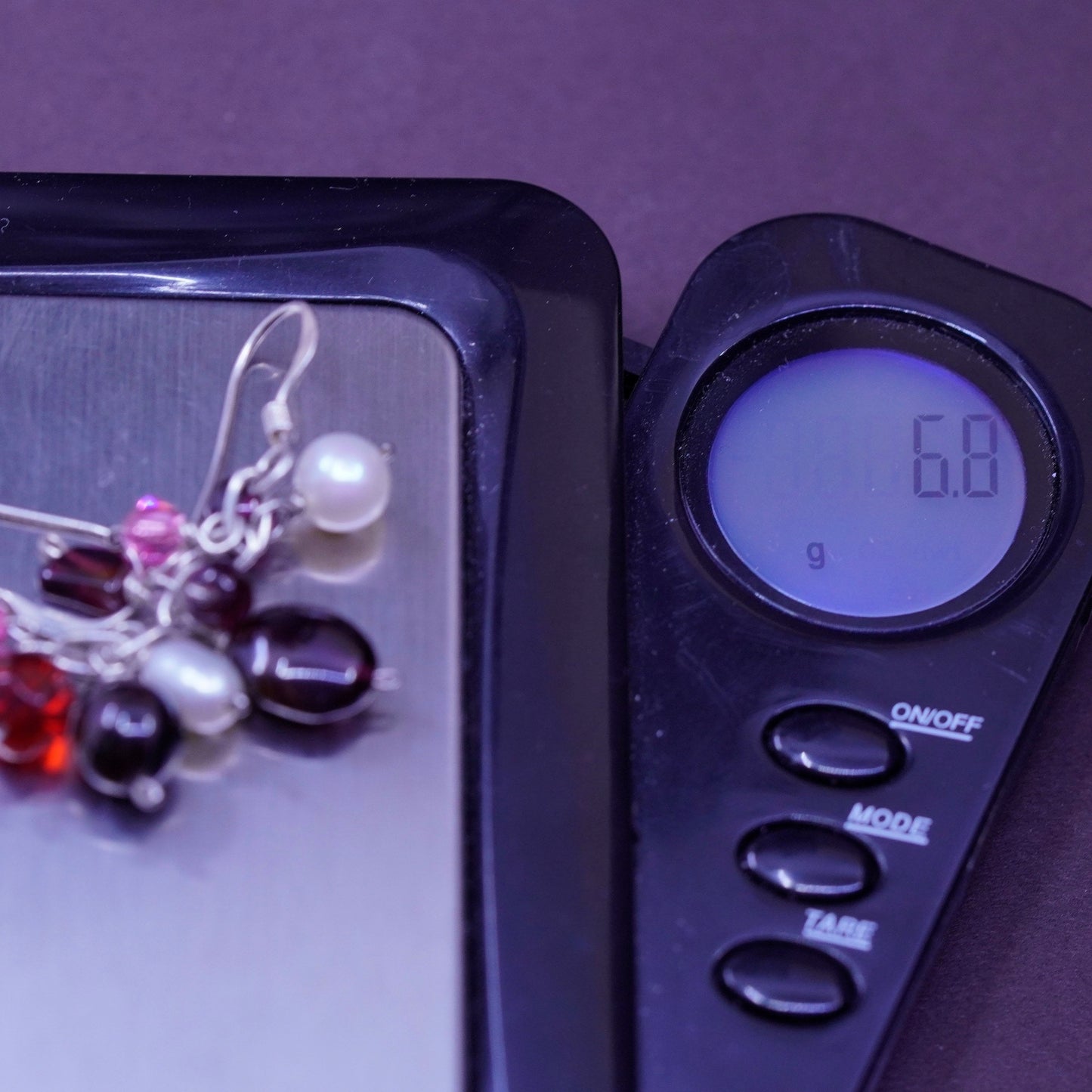 Vintage Sterling 925 silver Handmade earrings cluster pearl garnet ruby beads