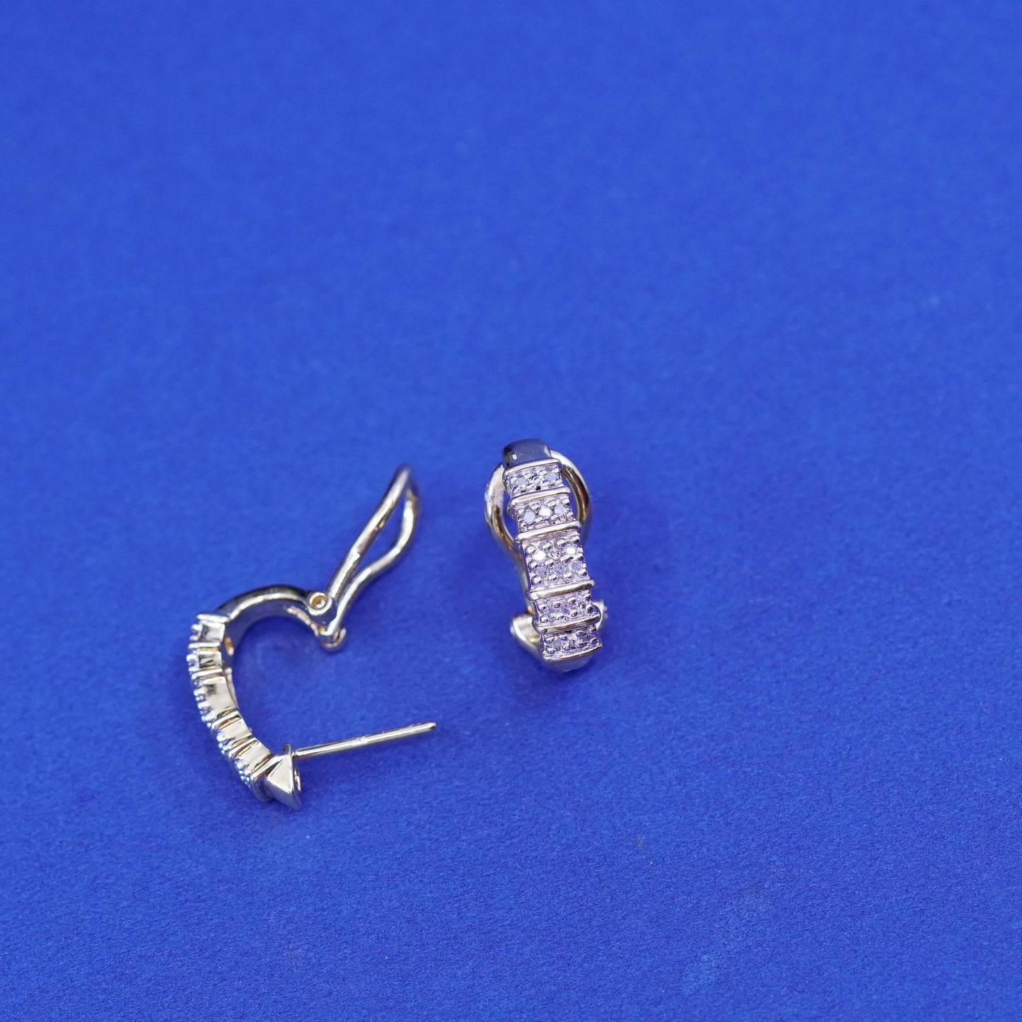 Sun Vermeil gold over Sterling silver earrings, 925 huggie studs with diamond