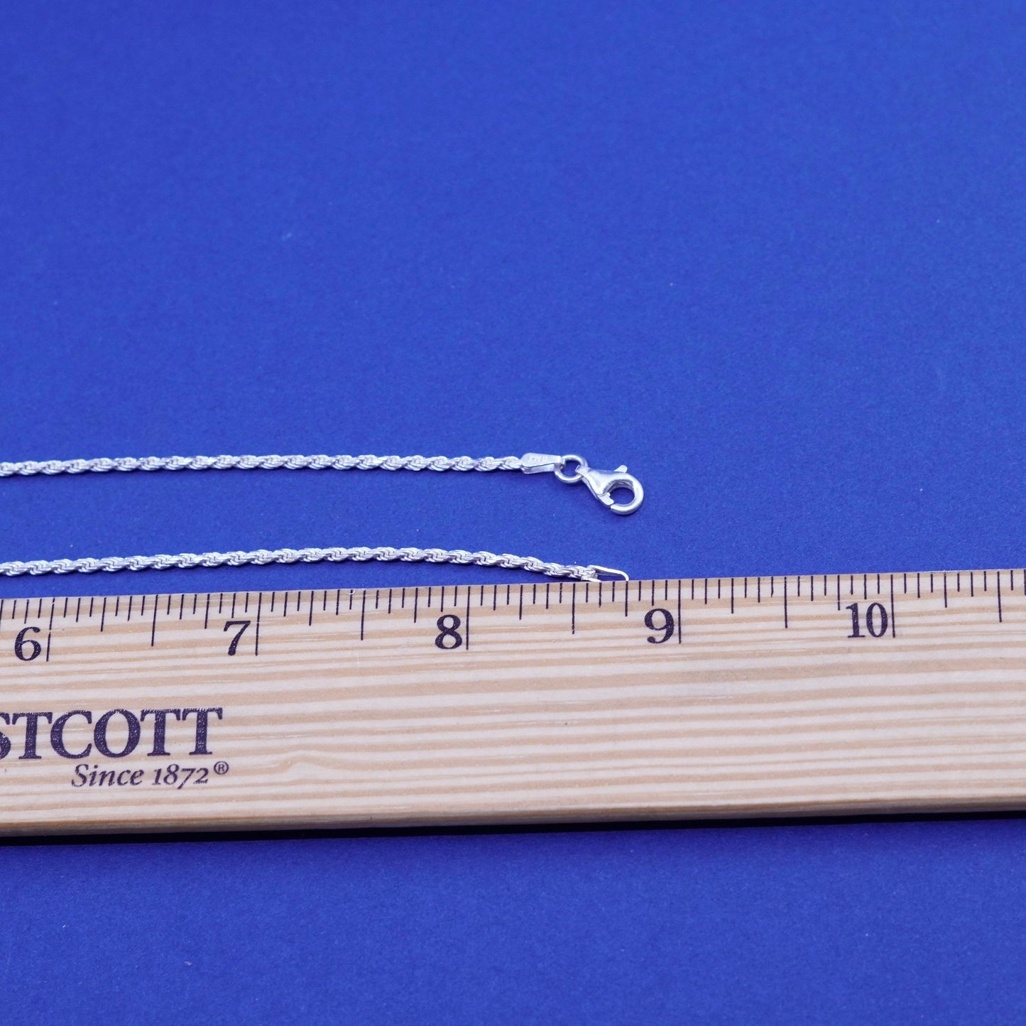 18”, 1.6mm, vintage Sterling silver handmade necklace, 925 diamond rope chain