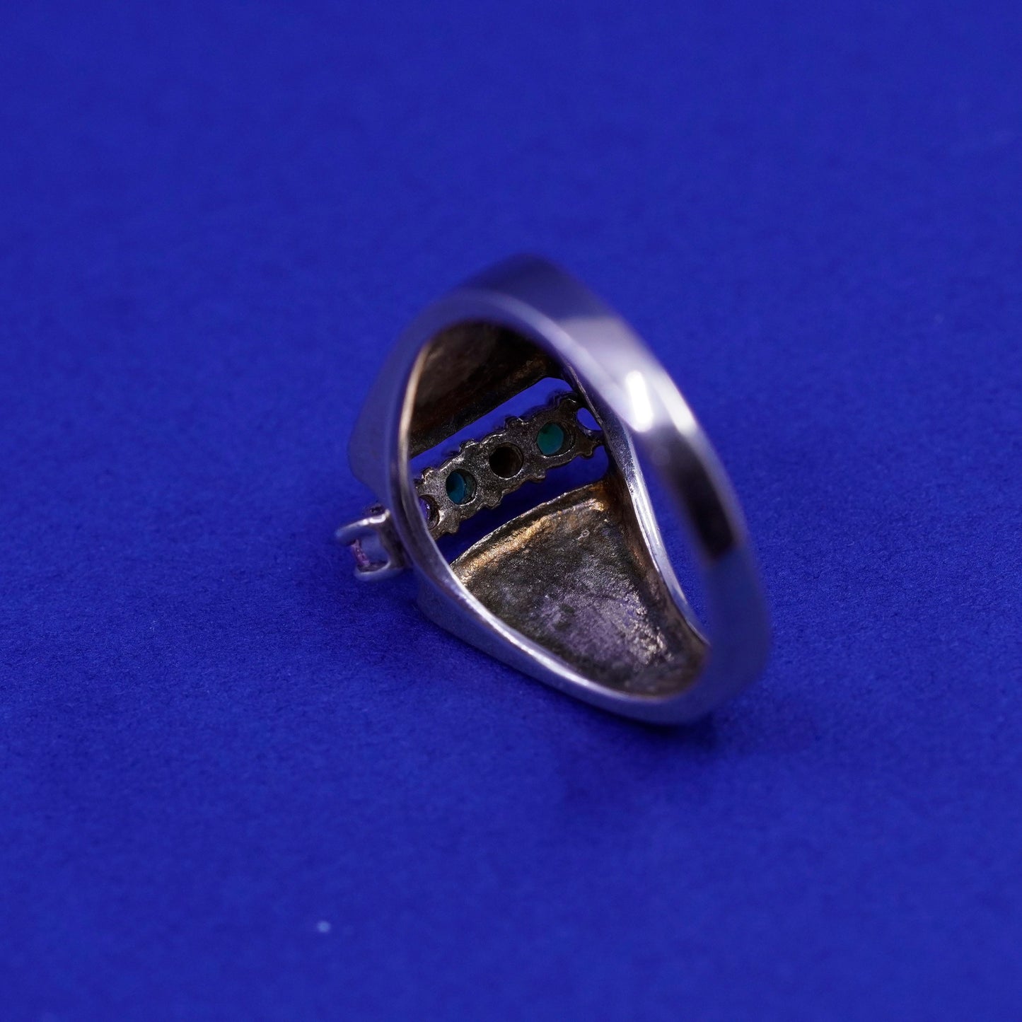 Size 6.25, vtg Sterling 925 silver handmade ring peridot ruby topaz amethyst