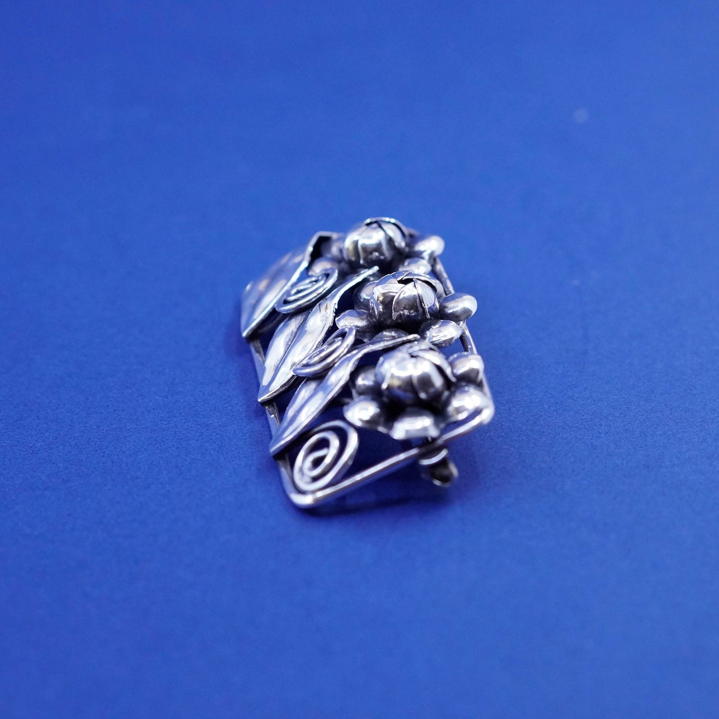 Art Deco Sterling 925 Silver Floral handmade brooch, 1960s 925 hebe flower pin