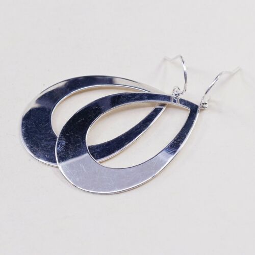 Vtg Simple Elegant Sterling 925 Silver Teardrop Dangles Earrings, Silver Tested