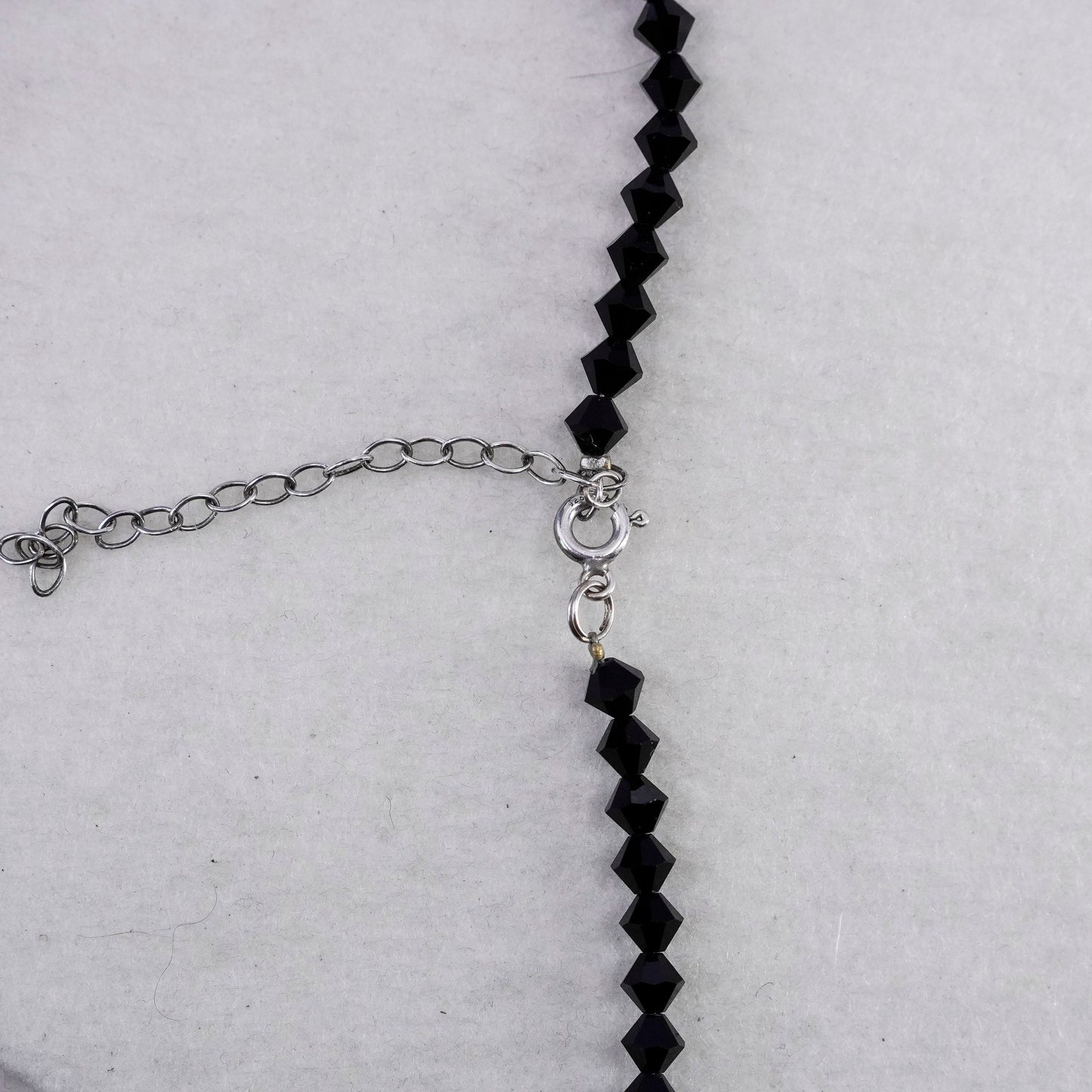 15+2.5”, vintage Sterling silver 925 handmade necklace with obsidian bead